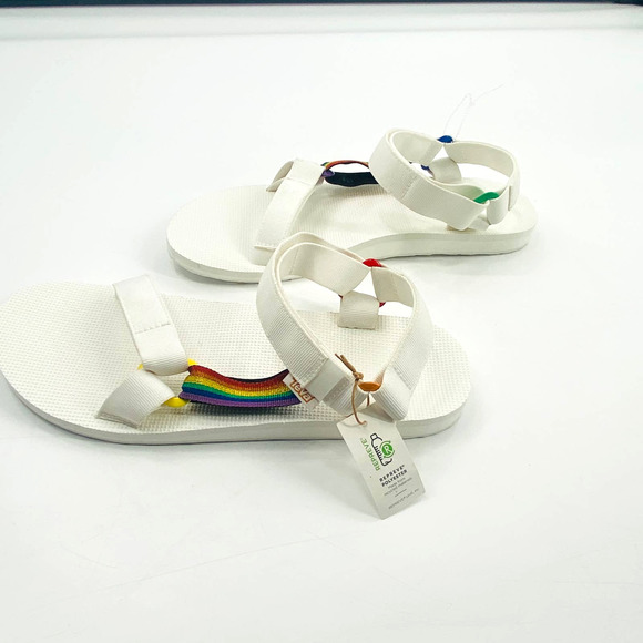 Teva Original Universal Pride White Rainbow Sandals Size 13 - Picture 3 of 7